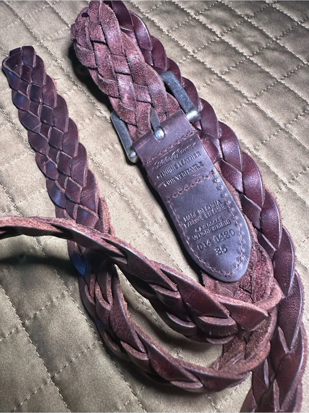 VTG Eddie Bauer Dark Brown Braided Leather Belt Flexible Size 36 Silver Buckle